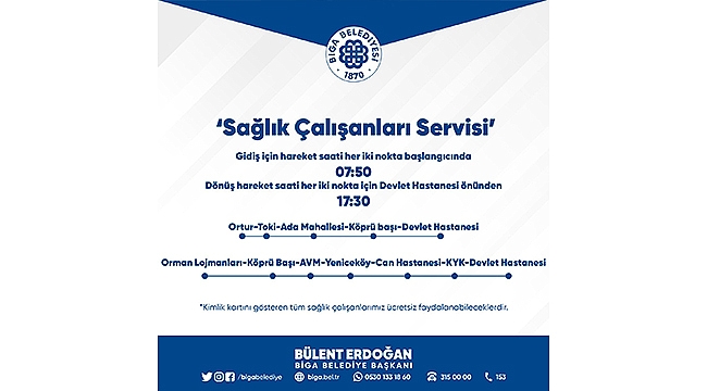 BİGA BELEDİYESİ'NDEN SAĞLIK ÇALIŞANLARINA ÜCRETSİZ SERVİS